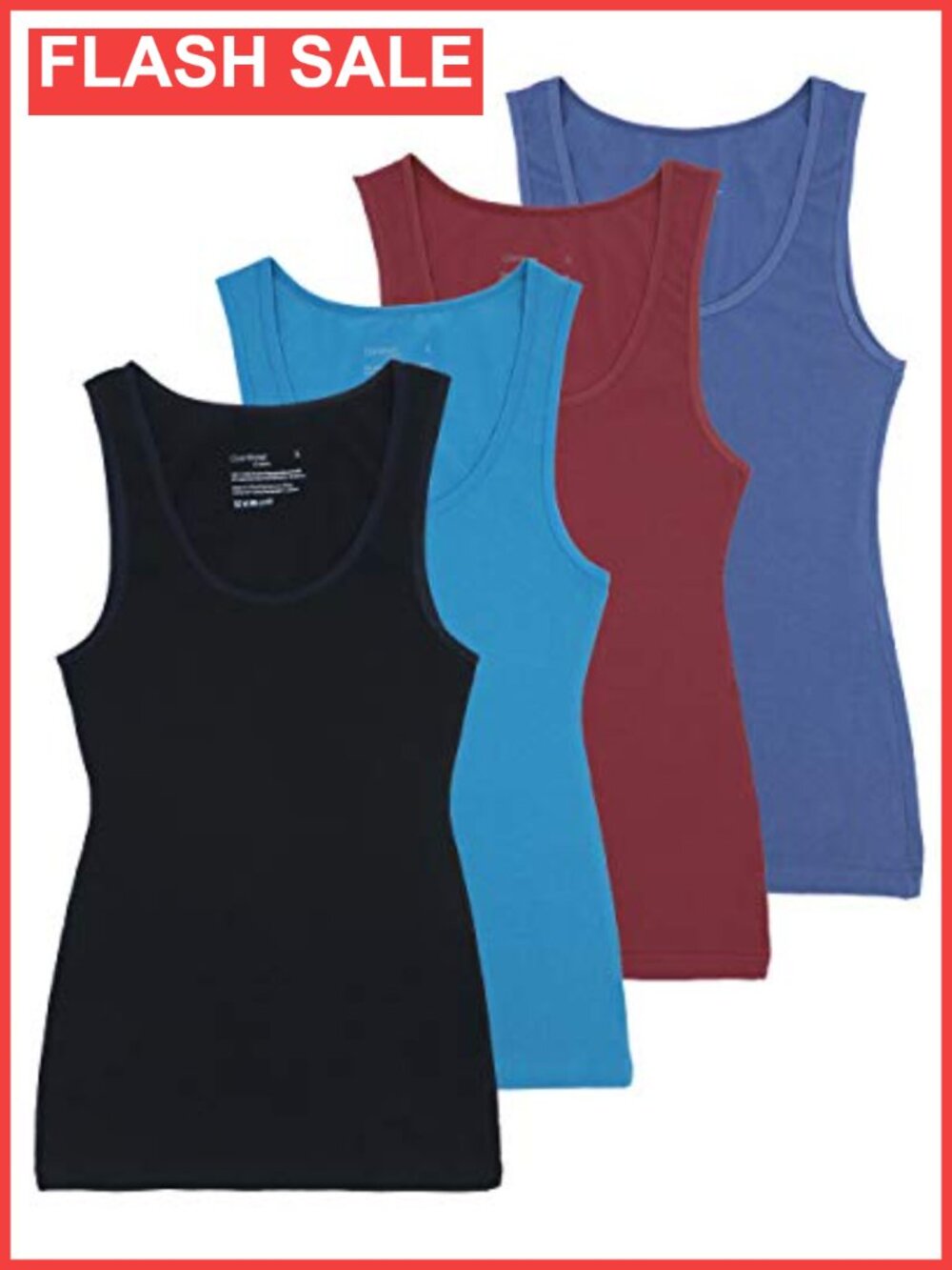 Comfneat Women's 4-Pack Slim-Fit Tanks Comfy Cotton-Spandex Scoop Neck